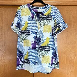 Chico's Zenergy UPF Neema Coastal Ruffle Sleeve Top Medium Golf Vacation Summer